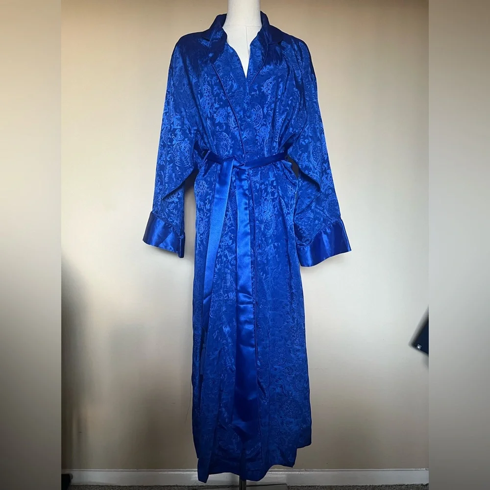 Victoria’s Secret Vintage Gold Label Royal Blue Satin Jacquard Maxi Robe
